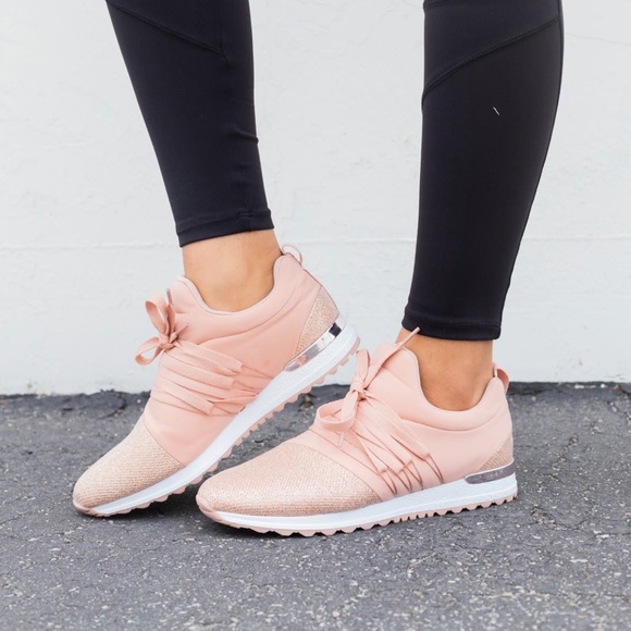 Qupid Shoes - BLUSH LACE UP SNEAKERS